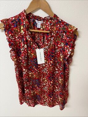 Carolina Belle Red Floral Ruffle Sleeve blouse women’s size S